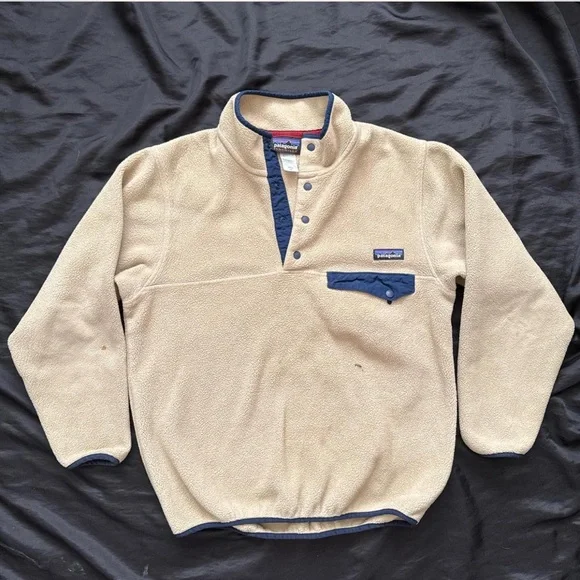 Patagonia Baggy Relaxed Fit Synchilla Beige Fleece Snap-T Fleece Pullover Jacket - Picture 1 of 5
